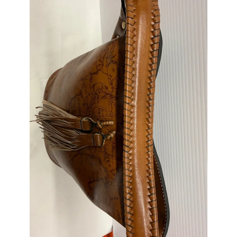 Patricia Nash Torresina Leather Bucket Crossbody Bag RIOT RUST MAP PRINT PURSE